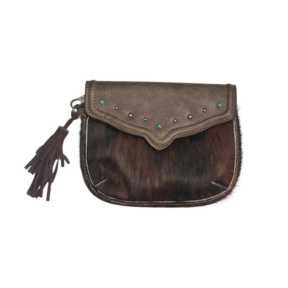 NWT! Tony Lama Western Brindle Brown Cowhide Hair Wristlet Purse